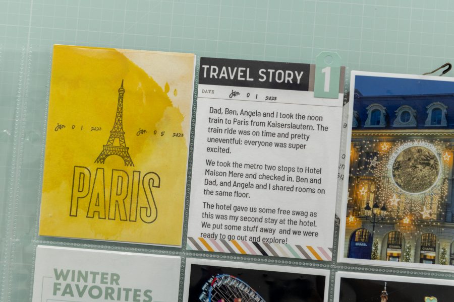 yellow card with dates on it, the Eiffel tower, and the word "Paris"